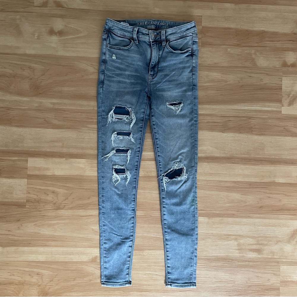 American Eagle Next Level Stretch Super Hi-Rise Jegging Distressed Sz 2 Regular